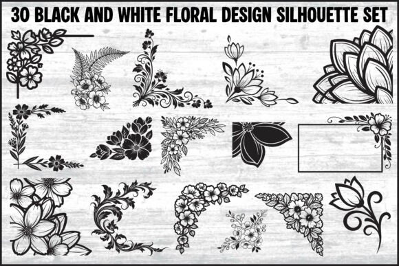 30 Black and White Floral Design Bundle: A Comprehensive Guide to Timeless Botanical Silhouettes