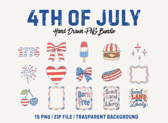 4th of July Hand-drawn PNG Bundle