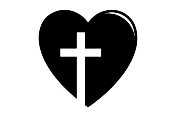 Black Glossy Heart with White Cross Symb