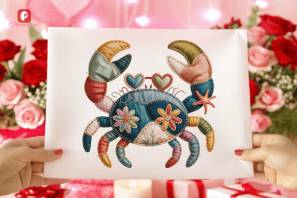Boho Coastal Quilted Patchwork Crab PNG