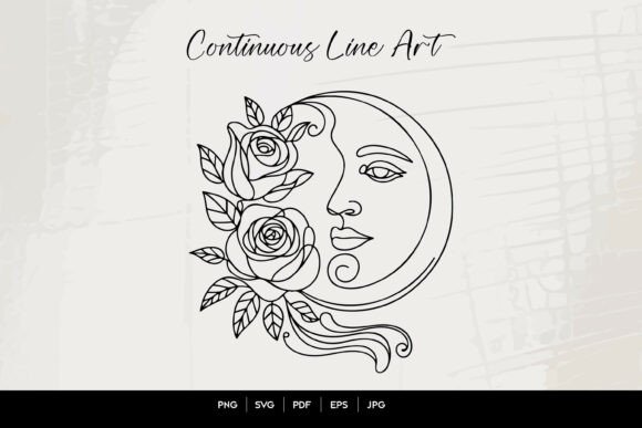 Celestial Moon Face with Roses Line Art: A Guide to Mystical Design