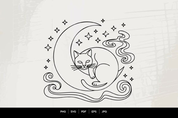 Celestial Sleeping Cat Moon Line Art SVG: A Guide to Mystical Feline Decor