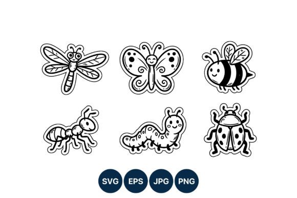 Cute Cartoon Insect Line Art Sticker Set: A Practical Asset for Creative Workflows