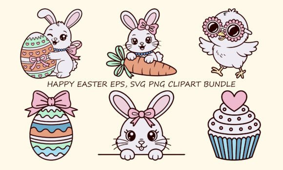 Cute Easter Bunny Clipart Bundle for Spring