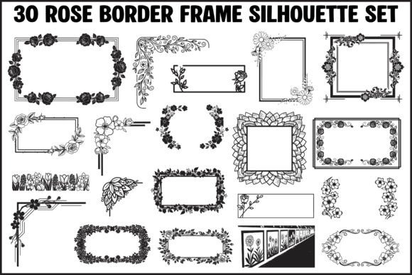 Elevate Your Designs with the 30 Rose Border Frame Silhouette Set