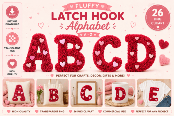 Fluffy Latch Hook Alphabet A–Z: Valentine Edition