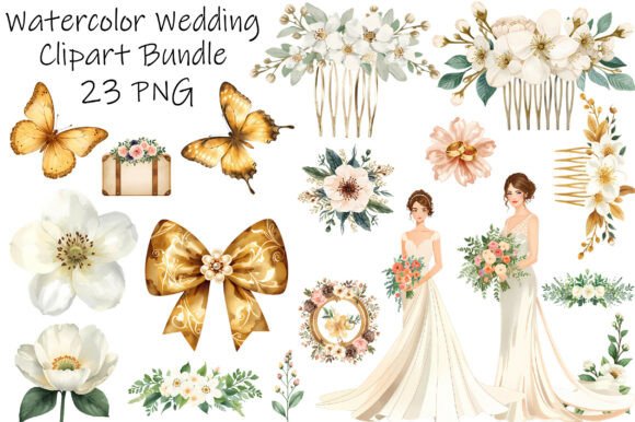 Gold Wedding Clipart Bundle – Watercolor