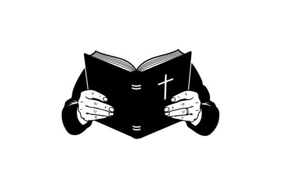 Hands Holding Open Bible with Cross Symb