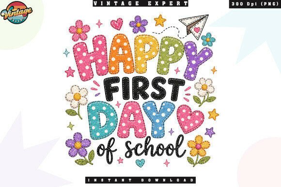 Happy First Day of School Patchwork PNG