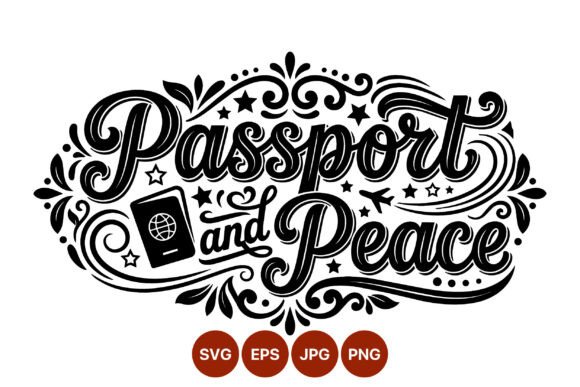 Passport and Peace Lettering Vector Art