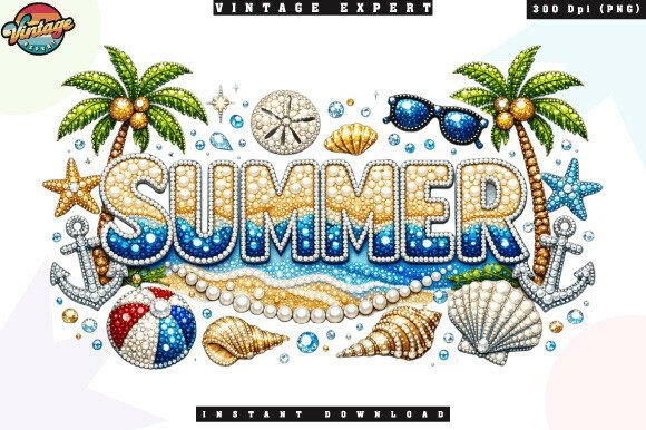 Summer Ocean Beach Seashells Glitter PNG