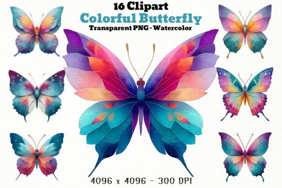 Transforming Digital Creativity with the 16 Colorful Butterfly PNG Clipart Waterc Collection