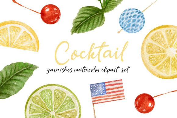 Watercolor Cocktail Garnishes Pack: Elevating Drink Designs with Artistic Flair