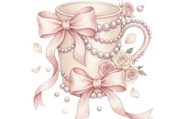 Watercolor Floral Bow Mug Clipart Set: Elevating Your Creative Projects with Soft Elegance
