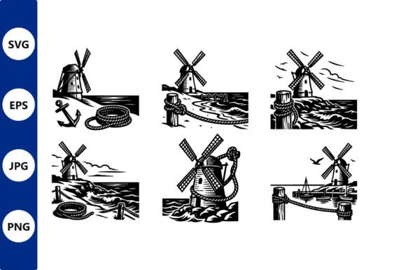 Windmill Coastal Rope Anchor Scene: A Timeless Maritime Design for Modern Creators